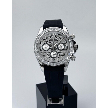 Custom Seiko Mod • Silver Diamond Tiger Daytona Quartz Chronograph • 39.5mm
